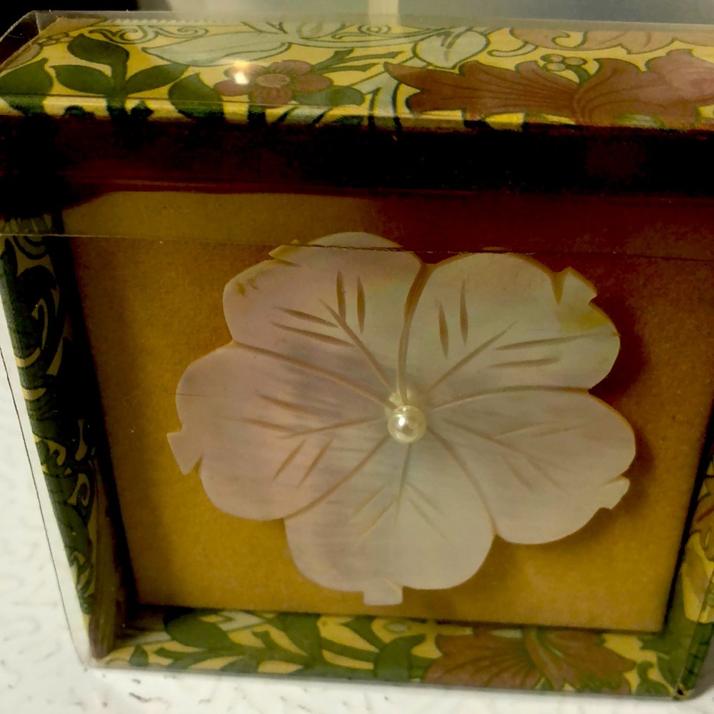 Two’s company mother of pearl hand carved broach